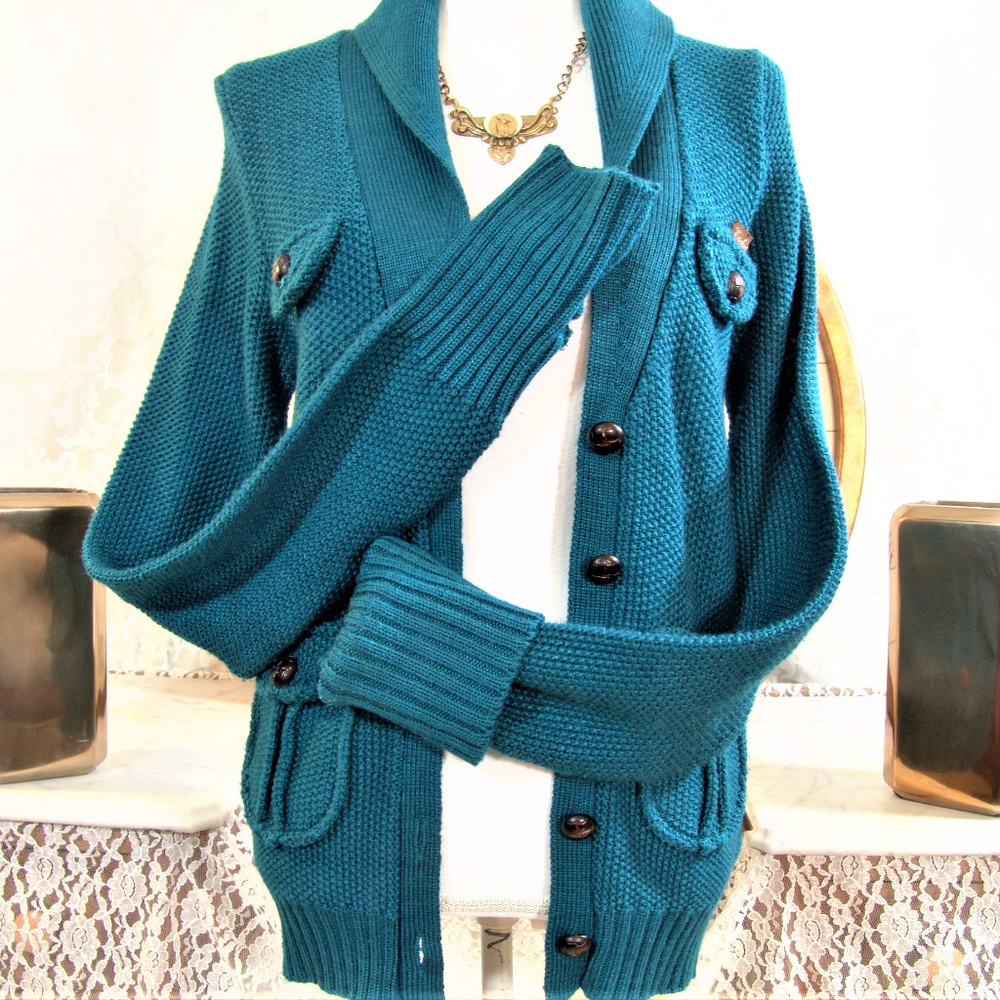 EZEKIEL Rare SWEATER  Teal tex. knit womens M